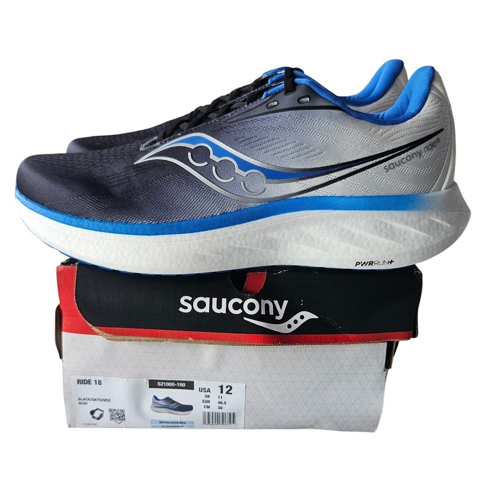 Saucony Ride 18 Mens Running Shoes Black Skydiver Blue S21000-160 Size 12 NEW
